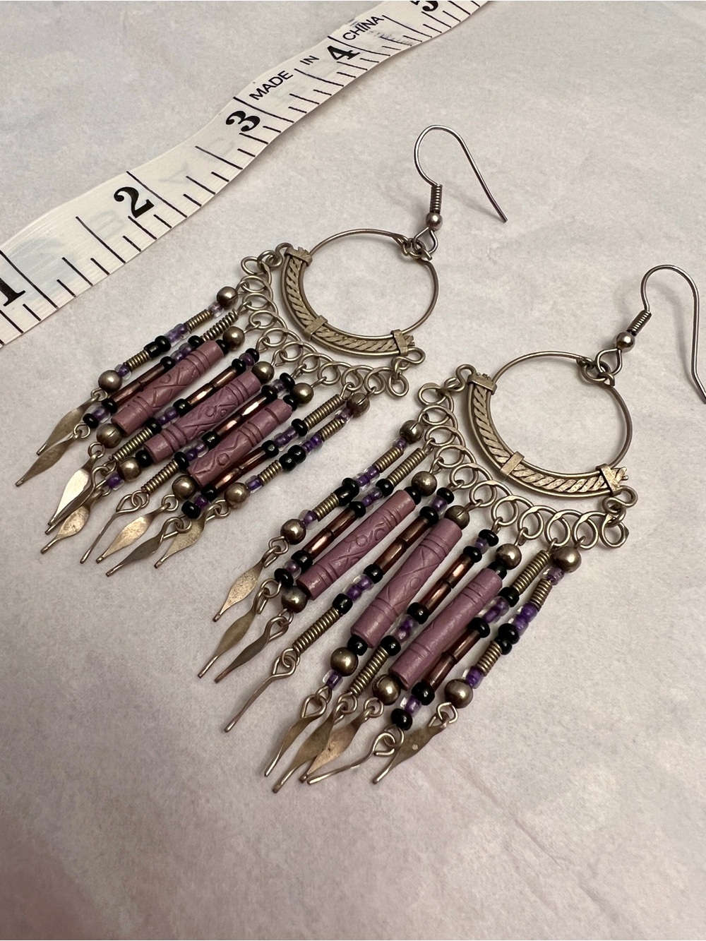 Bohemian Purple Fringe Hoop Earrings